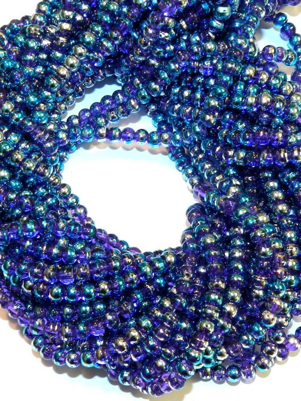 New DIY Purple 4mm Round Metallic Drawbench Swirl Glass Beads 32" G2255b